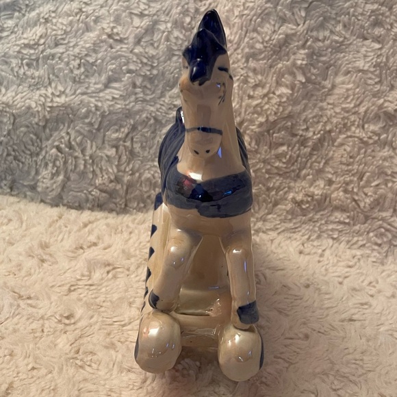 Rare Vintage Porcelain Rocking Horse Blue & White Iridescent Excellent Condition - Picture 7 of 9